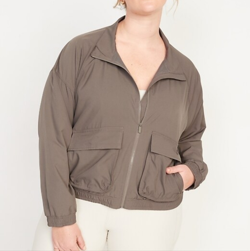 New Old Navy Loose Stretch Tech Zip Front Jacket In Taupe Size 4X